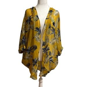 Pineapple yellow kimono topper cover up sheer beach pool‎ vacation resort whimsy